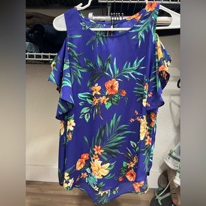 Fortune + Ivy cold shoulder tropical cobalt blue blouse size small